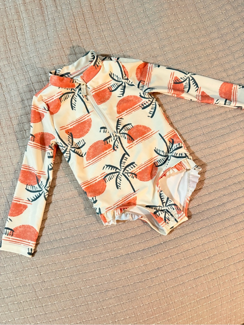 Carter’s Long-Sleeve Rash Guard Swimsuit in Coral Palm